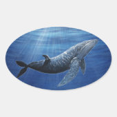 ザトウクジラ 海のステッカー 楕円形シール (正面)
