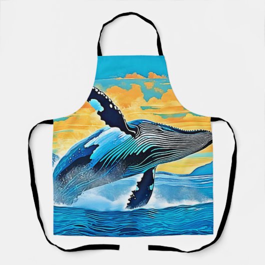 ザトウクジラ 海の自由 ジャンプ デザイン エプロン (正面)