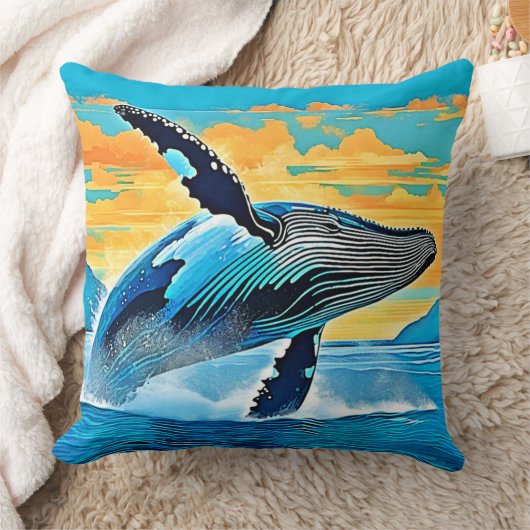 ザトウクジラ 海の自由 ジャンプ デザイン クッション (ブランケット)