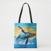 ザトウクジラ 海の自由 ジャンプ デザイン トートバッグ (正面)