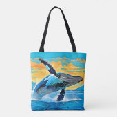 ザトウクジラ 海の自由 ジャンプ デザイン トートバッグ (裏面)