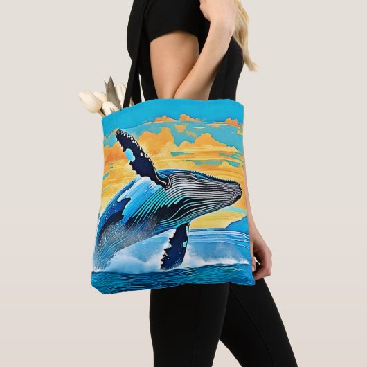 ザトウクジラ 海の自由 ジャンプ デザイン トートバッグ (クローズアップ)