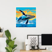 ザトウクジラ 海の自由 ジャンプ デザイン ポスター (ホームオフィス)