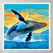 ザトウクジラ 海の自由 ジャンプ デザイン ポスター (正面)