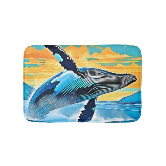 ザトウクジラ 海の自由 跳躍デザイン バスマット (正面)