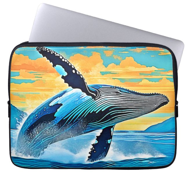 ザトウクジラ 海の自由 跳躍デザイン ラップトップスリーブ (正面)