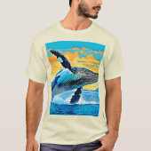 ザトウクジラ 海の自由 跳躍デザイン Tシャツ (正面)