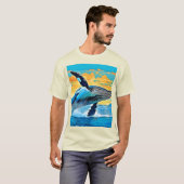 ザトウクジラ 海の自由 跳躍デザイン Tシャツ (正面フル)