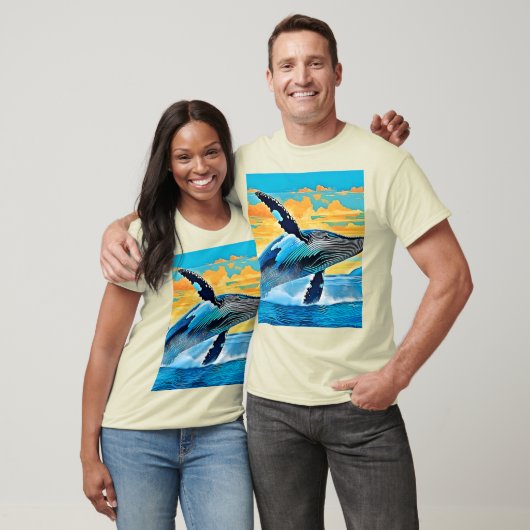 ザトウクジラ 海の自由 跳躍デザイン Tシャツ (ユニセックス)