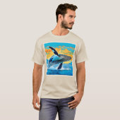 ザトウクジラ 海の自由 跳躍デザイン Tシャツ (正面フル)