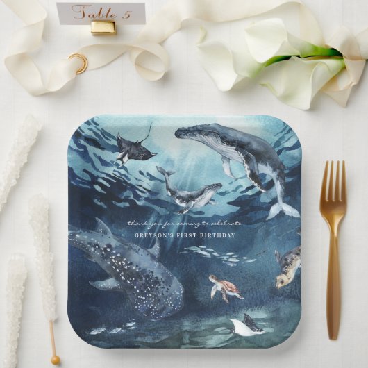 ザトウクジラ | 海の誕生日パーティー ペーパープレート (ウェディング)