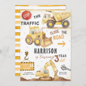 ザトラフィック建築ダンプトラック誕生日 招待状 (正面/裏面)