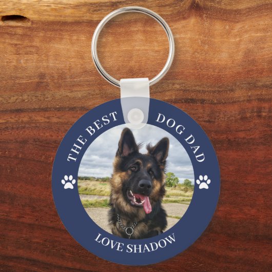 ザドッグ最高のパパフォトブルーキーチェーン キーホルダー (正面)