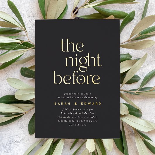 ザナイトウィザブラック&金ゴールドリハーサルディナー 箔招待状