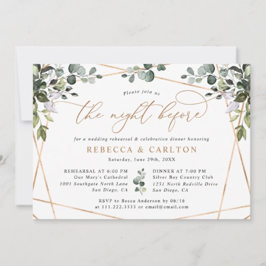 ザナイトウィーングリーンリー金ゴールドリハーサルディナー 招待状 (正面)