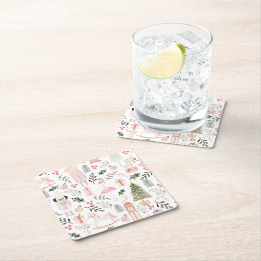 ザナツクラッカーホリデイウォーターカラー スクエアペーパーコースター (インサイチュ)