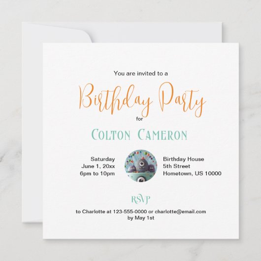 ザニーコミカルコクイのモンスターケーキ誕生日 招待状 (裏面)