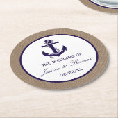 ザネイビーいかりオンバーラップビーチ結婚式コレクション ラウンドペーパーコースター (アングル)
