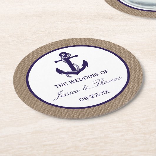 ザネイビーいかりオンバーラップビーチ結婚式コレクション ラウンドペーパーコースター (アングル)