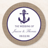 ザネイビーいかりオンバーラップビーチ結婚式コレクション ラウンドペーパーコースター (正面)