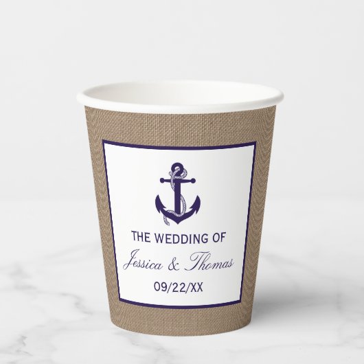 ザネイビーいかりオンバーラップビーチ結婚式コレクション 紙コップ (正面)