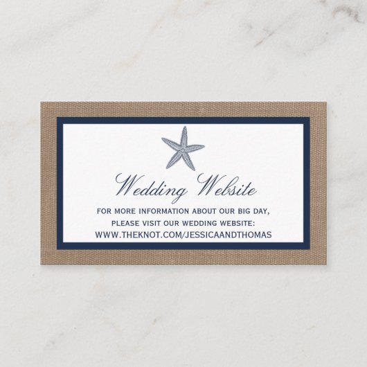 ザネイビースターフィッシュバーラップビーチ結婚式コレクション エンクロージャーカード (正面)