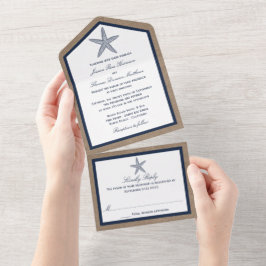 ザネイビースターフィッシュバーラップビーチ結婚式コレクション オールインワン招待状