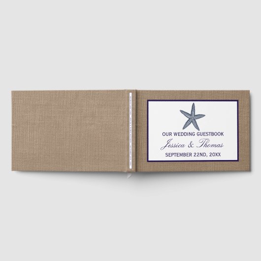 ザネイビースターフィッシュバーラップビーチ結婚式コレクション ゲストブック (全面)