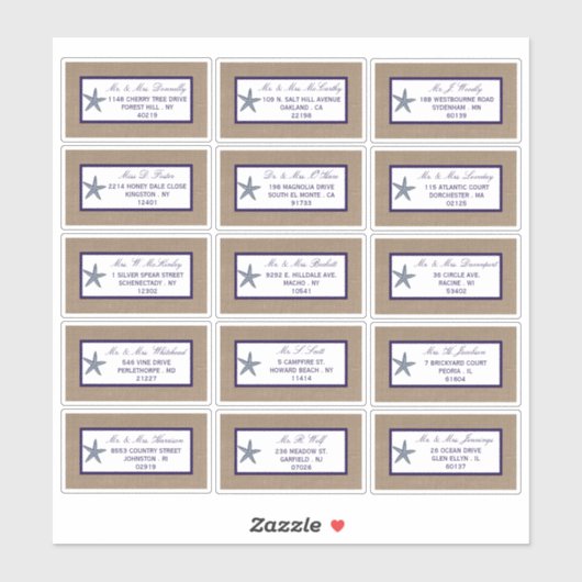 ザネイビースターフィッシュバーラップビーチ結婚式コレクション シール (シート)