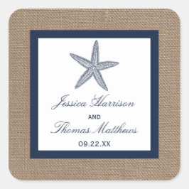 ザネイビースターフィッシュバーラップビーチ結婚式コレクション スクエアシール
