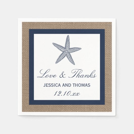 ザネイビースターフィッシュバーラップビーチ結婚式コレクション スタンダードカクテルナプキン (正面)