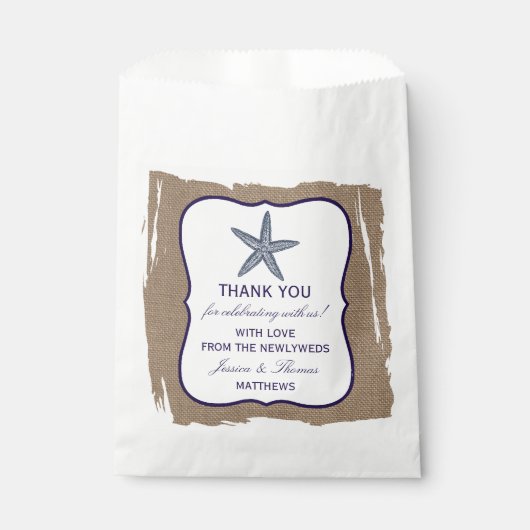 ザネイビースターフィッシュバーラップビーチ結婚式コレクション フェイバーバッグ (正面)