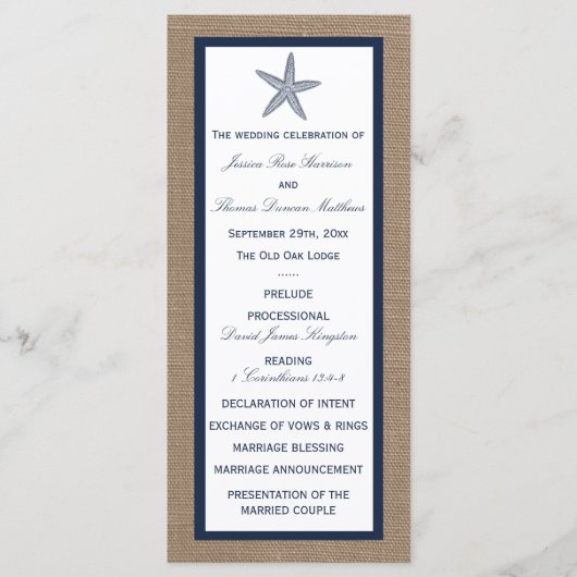 ザネイビースターフィッシュバーラップビーチ結婚式コレクション プログラム (正面)