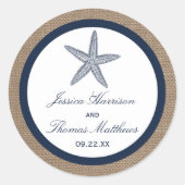 ザネイビースターフィッシュバーラップビーチ結婚式コレクション ラウンドシール (正面)