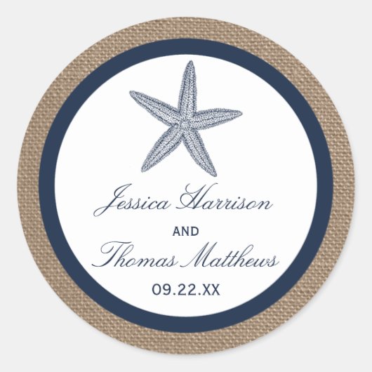ザネイビースターフィッシュバーラップビーチ結婚式コレクション ラウンドシール (正面)