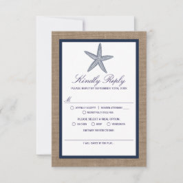 ザネイビースターフィッシュバーラップビーチ結婚式コレクション 出欠カード