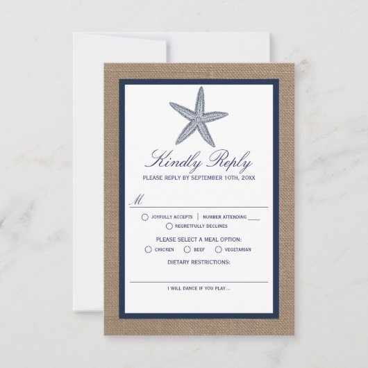 ザネイビースターフィッシュバーラップビーチ結婚式コレクション 出欠カード (正面)