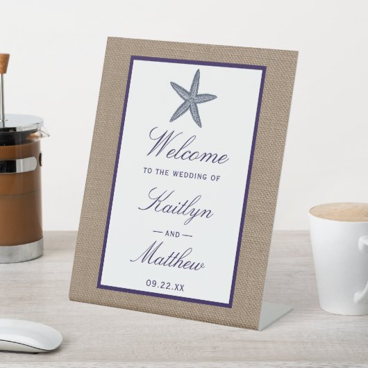 ザネイビースターフィッシュバーラップビーチ結婚式コレクション 台座サイン (インサイチュ)