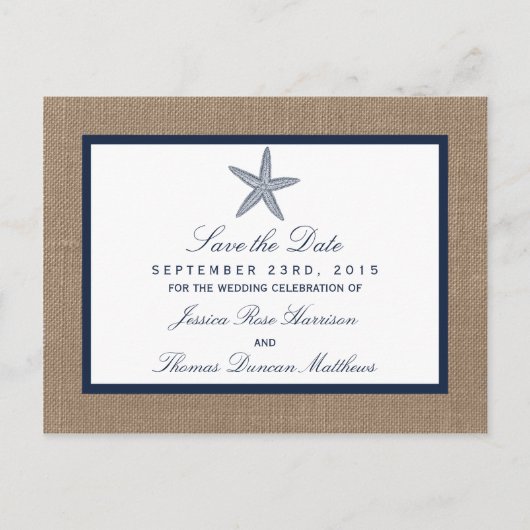 ザネイビースターフィッシュバーラップビーチ結婚式コレクション 案内ポストカード (正面)