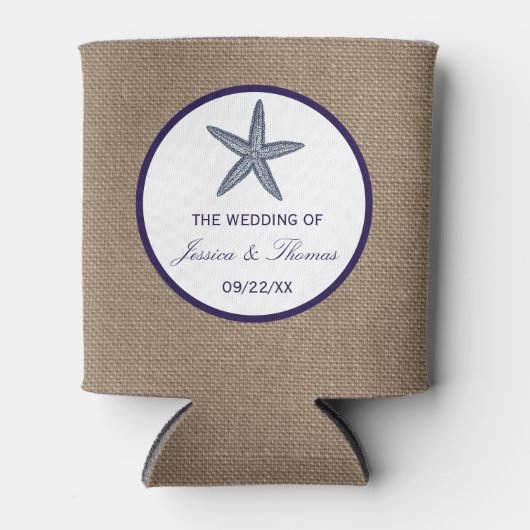 ザネイビースターフィッシュバーラップビーチ結婚式コレクション 缶クーラー (正面)