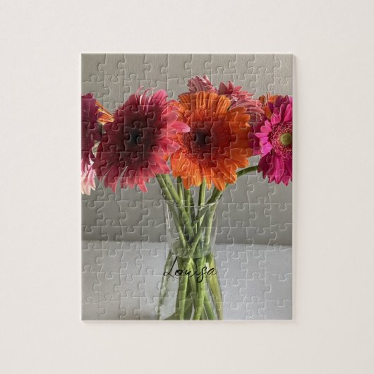 ザハッピーガーベラカラフルフラワー+名前をカスタムする ジグソーパズル (縦)
