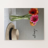 ザハッピーガーベラカラフルフラワー+名前をカスタムする ジグソーパズル (横)