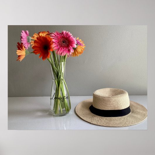 ザハッピーガーベラカラフルフラワー+名前をカスタムする ポスター (正面)