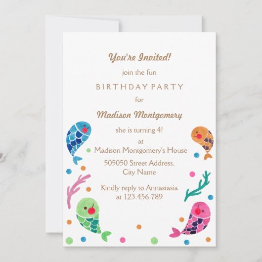 ザハッピーフィッシュパターン子供の誕生日招待状 招待状 (正面)
