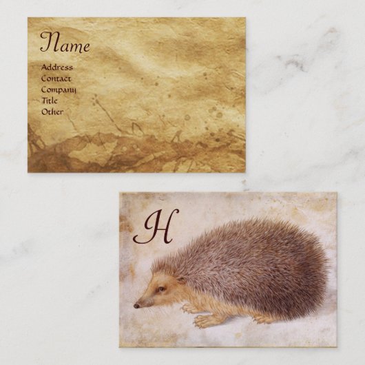 ザハリネズミ動物スケッチパーチメントモノグラム 名刺 (正面/裏面)