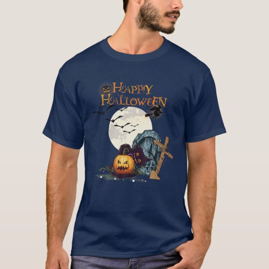ザハロウィンツリーホリデイウィズキャットパンプキンこうもりF Tシャツ (正面)