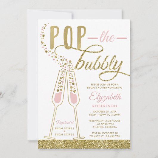 ザバポップ・アートのブリーブライダルシャワー招待状フェイク金ゴールド 招待状 (正面)