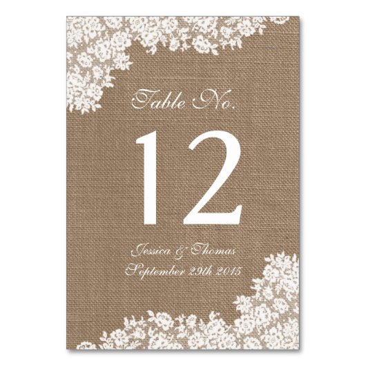 ザバーラップ&素朴ヴィンテージホワイトレースコレクション テーブルナンバー (正面)