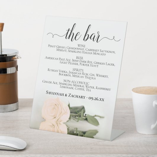 ザバー-エレガントピーチバラドリンク結婚メニュー 台座サイン (インサイチュ)