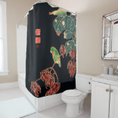 ザパロケヴィンテージ日本のウッドブロックプリント シャワーカーテン (インサイチュ)
